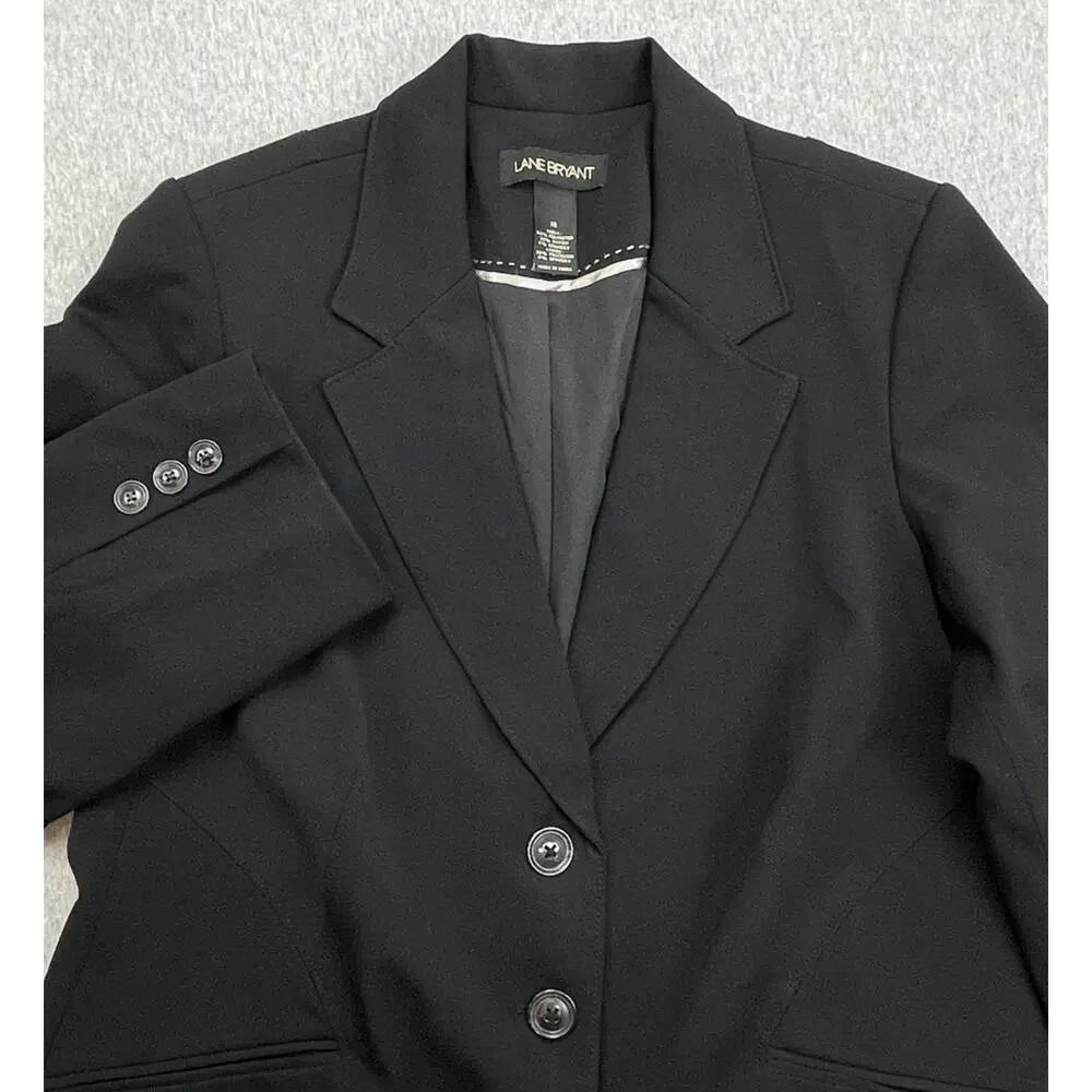 Lane‎ Bryant Blazer Womens 16 Black Stretch Notch Lapel 3-Button Single Breasted